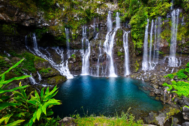 Waterfall of Grand Galet, Langevin, Reunion Island Waterfall of Grand Galet, Langevin at Reunion Island réunion stock pictures, royalty-free photos & images