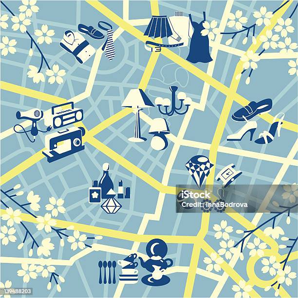 Mapa De Compras - Arte vetorial de stock e mais imagens de Mapa de Ruas - Mapa de Ruas, Vetor, Anel - Joia