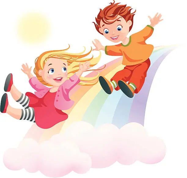 Vector illustration of Children's Day. Children and rainbow.