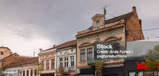 Row Of Typical Olf Vintage Houses In The City Of Kragujevac Ser Stock Photo - Download Image Now