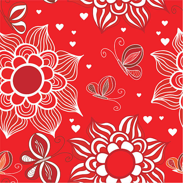 Holidays Valentine Pattern with butterfly and flowers vector art illustration