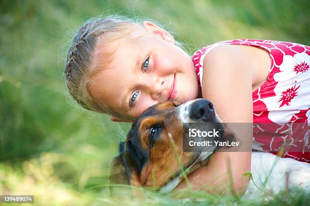Girl With Dog Stock Photo - Download Image Now - Agricultural Field, Animal, Beautiful People