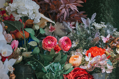 bunch of flowers at flower shop retail display