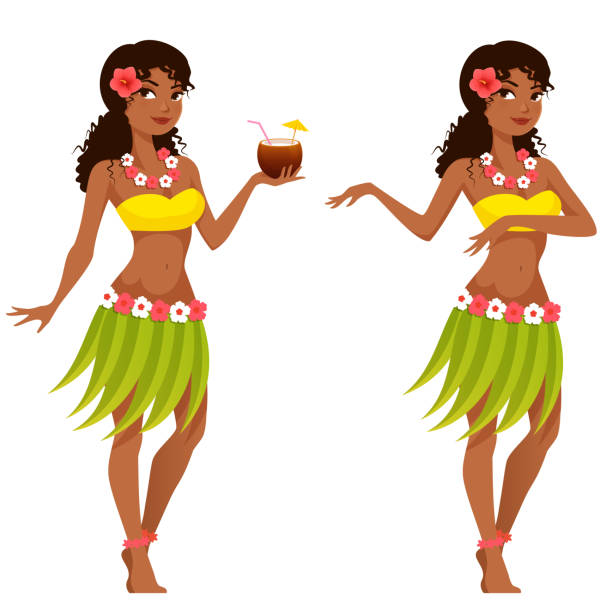 kuvapankkikuvitukset aiheesta kaunis havaijilainen nainen perinteisessä puvussa - grass skirt