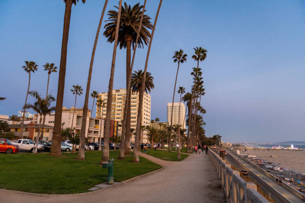 Santa Monica Cityscape and Sunset Light in Background. Santa Monica Cityscape and Sunset Light in Background. santa monica stock pictures, royalty-free photos & images