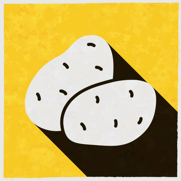 ilustrações de stock, clip art, desenhos animados e ícones de potato. icon with long shadow on textured yellow background - root paper black textured