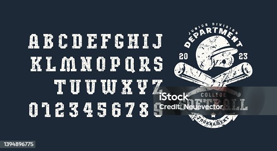 istock Slab serif font in sport style and softball emblem 1394896775