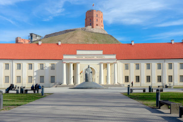 View to Vilnius city with National Museum of Lithuania and Gediminas tower stock photo