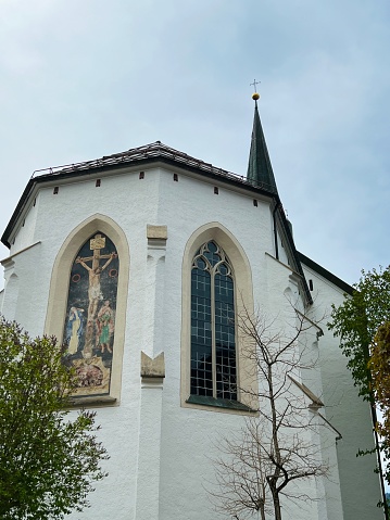 Oberstdorf, Germany - April, 29 - 2022: Catholic Church in the center of the town.