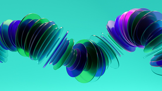 Sound waves abstract wavy circles background, 3d render.