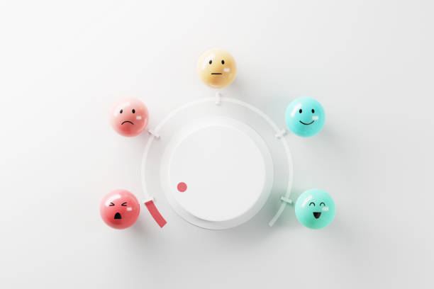 istock Customer choose emoji emoticons sad mood on emotions satisfaction meter, evaluation. 1394899793
