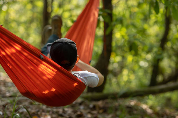 istock Relaxing in hammock in tropical forest 1394902047