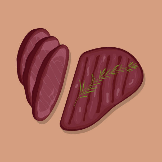 стейк из говядины на гриле. барбекю еда. плоская векторная иллюстрация - strip steak steak barbecue grill cooked stock illustrations