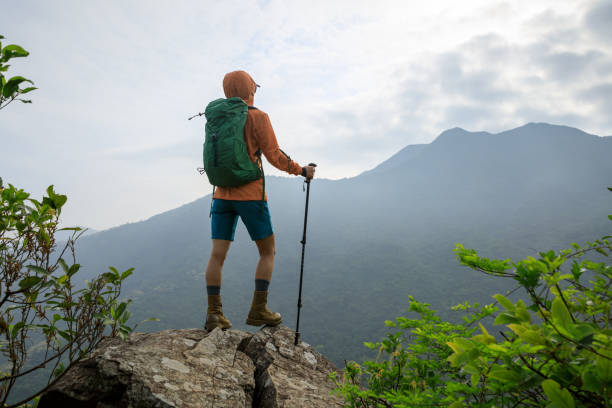 istock Successful hiker enjoy the view on mountain top cliff edge 1394903444
