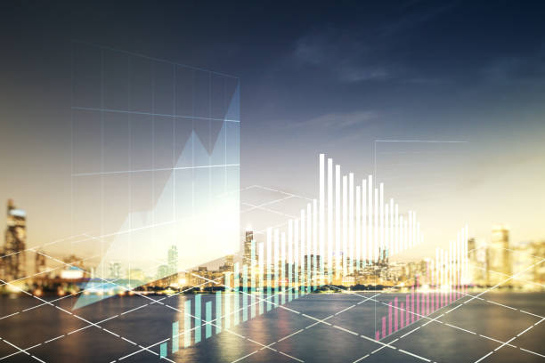 istock Multi exposure of virtual creative financial chart hologram on Chicago skyscrapers background, research and analytics concept 1394904772