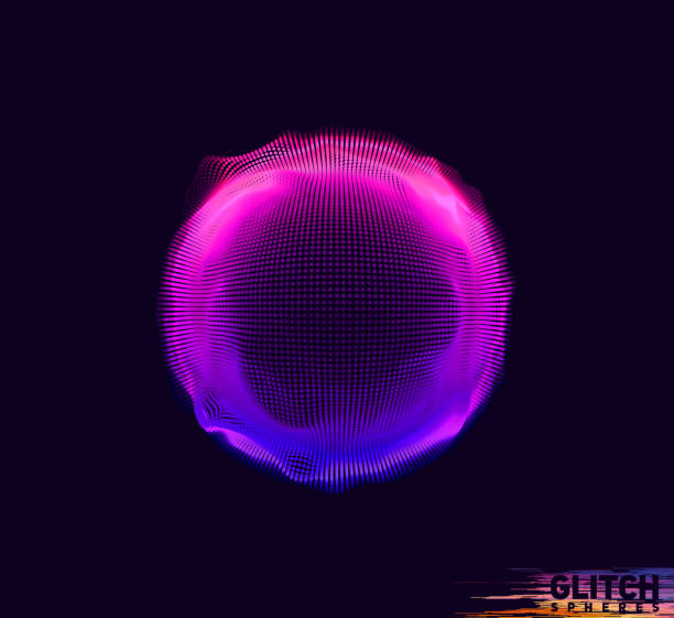 istock Abstract vector colorful mesh on dark background. Futuristic style card. Corrupted point sphere 1394906341
