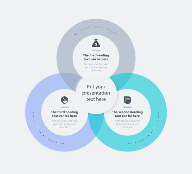 ilustrações de stock, clip art, desenhos animados e ícones de simple business process template with three colorful stages - small group of objects illustrations