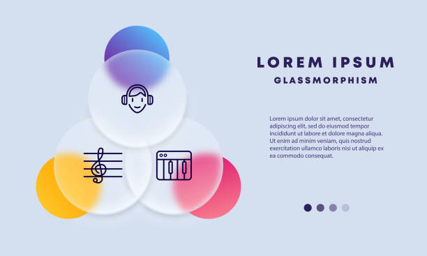 ilustrações de stock, clip art, desenhos animados e ícones de sound set icon. listening to music, melody, notes, synthesizer, piano. music concept. glassmorphism style. vector line icon for business and advertising - gold medal audio