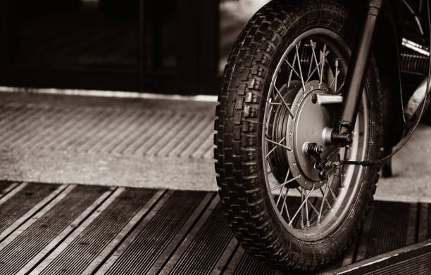 istock wheel of retro motorcycle 1394917860