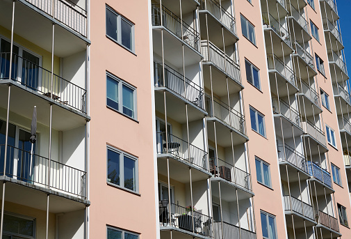 Block of flats with balconies.