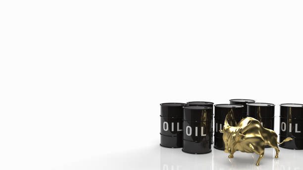 oil tank and gold bull for business concept 3d rendering - editorial concepts and ideas retail place store imagens e fotografias de stock