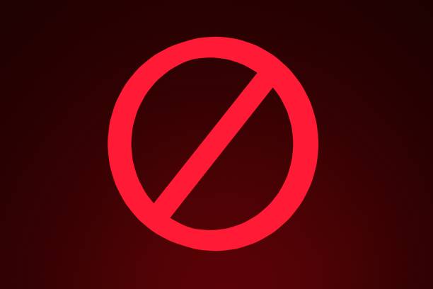 istock Prohibition sign on a dark red background. 3D render. 1394920696