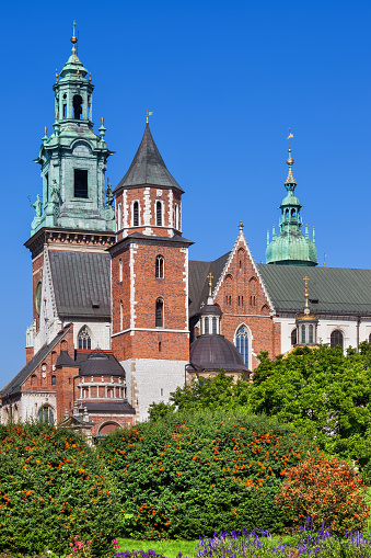 Wawel Cathedral in Krakow, Poland. Royal Archcathedral Basilica of Saints Stanislaus and Wenceslaus in Romanesque, Gothic, Baroque and Renaissance architecture.