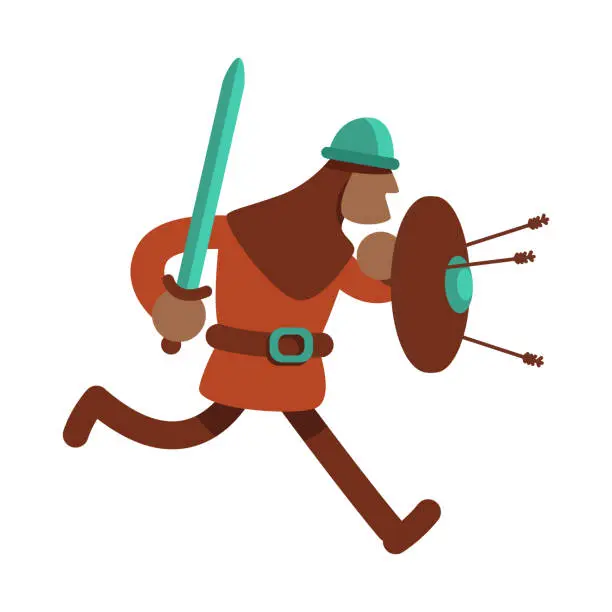 Vector illustration of Medieval knight semi flat color vector character