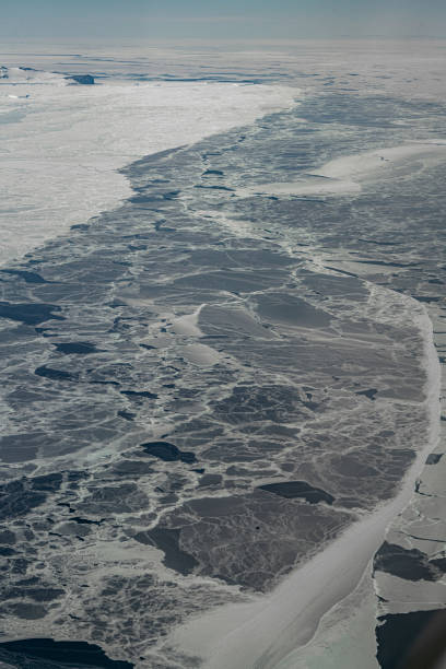 로스 바다를 덮고있는 분해 된 금이 간 얼음 선반 - terra nova bay 뉴스 사진 이미지