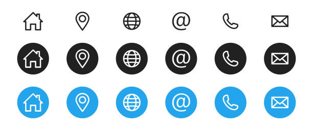 web アイコン セット。ウェブサイトのアイコン。名前、電話、携帯電話、場所、場所、メール、ファックス、ウェブ。お問い合わせ、情報、コミュニケーション。ベクターイラストレーショ� - add contact点のイラスト素材／クリップアート素材／マンガ素材／アイコン素材