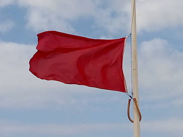 istock Red flag in the beach 1394929214