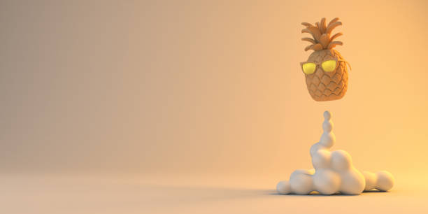 istock Pineapple with sunglasses taking off with cartoon smoke. Copy space. 3D illustration. 1394930361