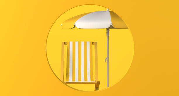 istock Beach chair and umbrella background with circular frame. Copy space. 3D illustration. 1394930372
