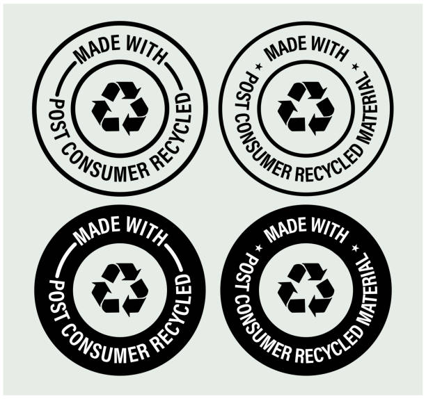 made with post consumer materials vector icon environment friendly abstract. made with post consumer materials vector icon set. recycled material stock illustrations