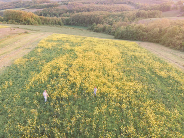 istock Farmers at their oilseed rape field 1394934458