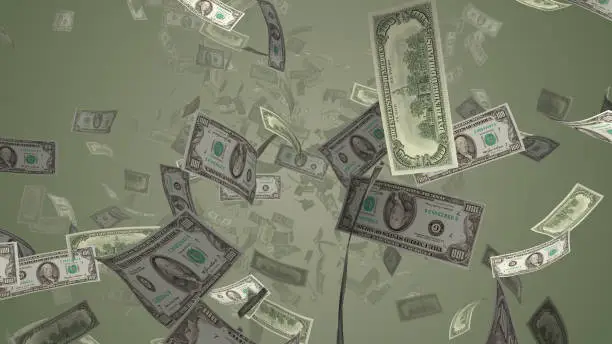 Photo of Dollar bills falling in slow motion loopable