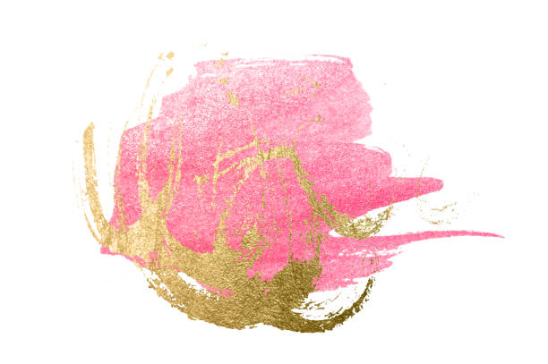 istock Abstract hand painted gold and pink stains on white background 1394937685