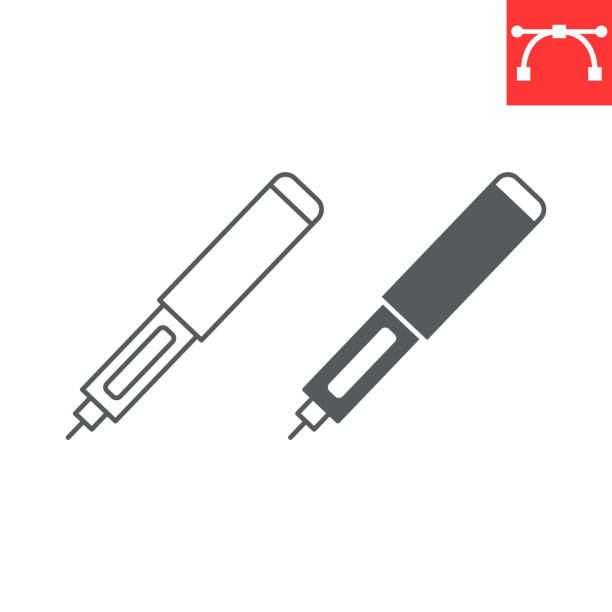 illustrations, cliparts, dessins animés et icônes de ligne de stylo à insuline et icône de glyphe - insulin diabetes pen injecting