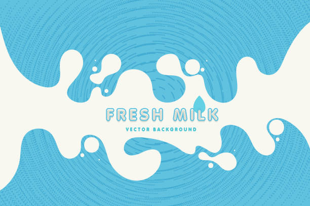 ilustraciones, imágenes clip art, dibujos animados e iconos de stock de cartel moderno de leche fresca con salpicaduras sobre un fondo azul claro. - cream coloured illustrations