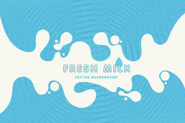 Modern poster fresh milk with splashes on a light blue background. The original concept poster to advertise milk stock illustration cream dairy product stock illustrations
