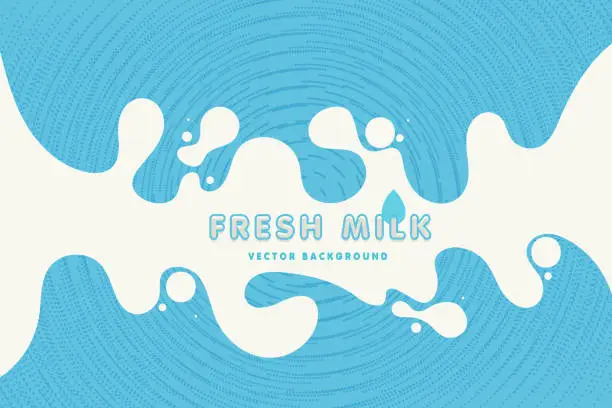 Vector illustration of Modern poster fresh milk with splashes on a light blue background.