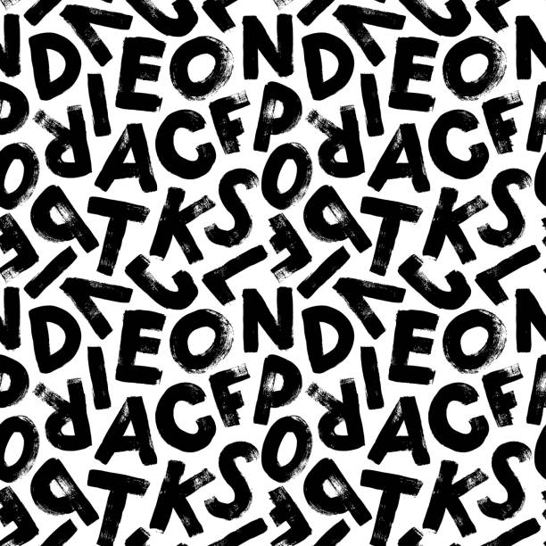 그런 지 문자가있는 벡터 이음새가 없는 패턴 - typeset english culture alphabet black stock illustrations