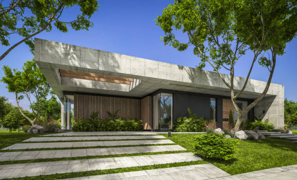 istock 3d rendering of new concrete house in modern style 1394940167