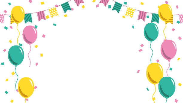 ilustrações, clipart, desenhos animados e ícones de esta é uma ilustração de imagem de fundo festivo com balões coloridos e guirlanda. - birthday card confetti invitation party