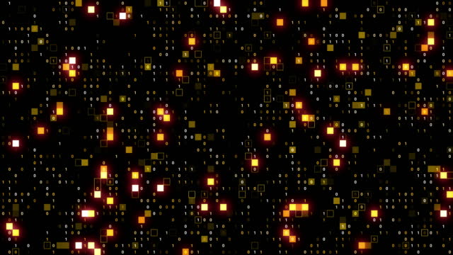 Digital abstract background looped. Binary code background, square blocks glow, data geometric, modern futuristic, vibrant background, algorithm binary, data coding, decryption and encoding, row matrix background.