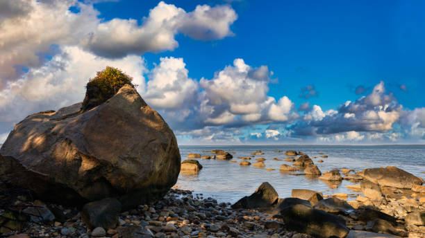 The rocky beach at Great Rock Bight Preserve in Chilmark, Massachusetts on Martha's Vineyard.