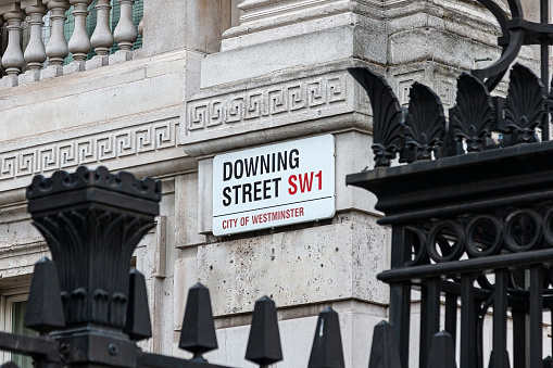 London, UK - April 17, 2022: Downing Street signpost
