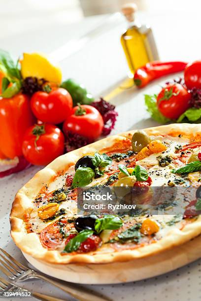 Pizza Dinner Stock Photo - Download Image Now - Baked, Basil, Cheese
