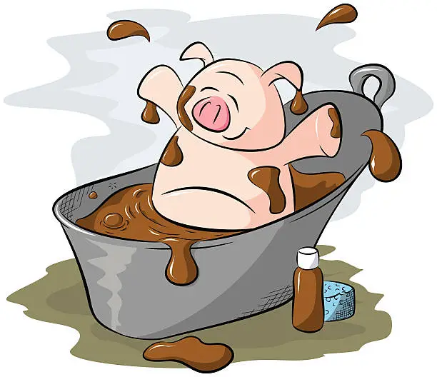 Vector illustration of Potbelly Piggy Mud Bath