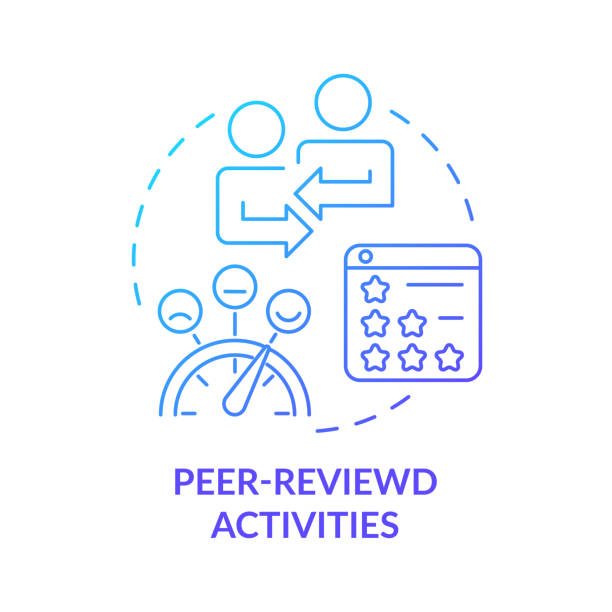 Peer reviewed activities blue gradient concept icon Peer reviewed activities blue gradient concept icon. Students feedbacks. Online education trend abstract idea thin line illustration. Isolated outline drawing. Myriad Pro-Bold font use peeking stock illustrations